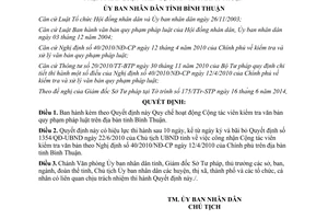 Quyết định 24/2014/QĐ-UBND Quy chế Cộng tác viên kiểm tra văn bản quy phạm Bình Thuận