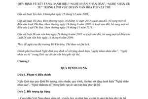 Nghị định 62/2014/NĐ-CP xét tặng Nghệ nhân nhân dân nghệ nhân ưu tú di sản văn hóa phi vật thể