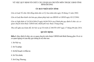 Quyết định 22/2014/QĐ-UBND tổ chức cơ quan chuyên môn Ủy ban nhân dân Bình Dương
