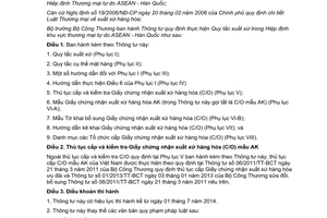 Thông tư 20/2014/TT-BCT Quy tắc xuất xứ Hiệp định khu vực thương mại tự do ASEAN Hàn Quốc