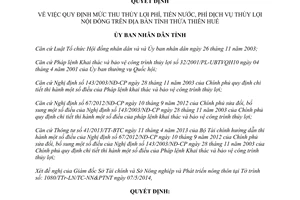 Quyết định 30/2014/QĐ-UBND mức thu thủy lợi phí tiền nước phí dịch vụ nội đồng Thừa Thiên Huế