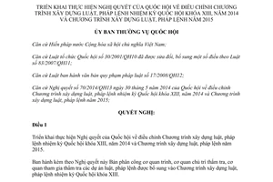 Nghị quyết 780/NQ-UBTVQH13 điều chỉnh Chương trình xây dựng luật pháp lệnh 2014 2015