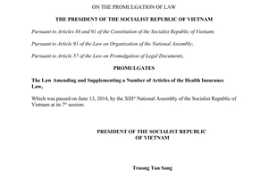Order No. 03/2014/L-CTN promulgation of The Law Amending of the Health Insurance Law