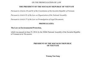 Order No. 09/2014/L-CTN promulgation of The Law on Environmental Protection