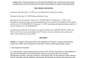 Decision No. 1054/QD-TTg plan on development of Vietnam’s coastal communication system 2020 2030