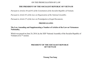 Order No. 10/2014/L-CTN promulgation of The Law Amending of the Law on Vietnamese Nationality