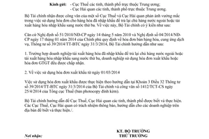 Công văn 7310/BTC-TCT 2014 sử dụng hóa đơn giá trị gia tăng hóa đơn xuất khẩu