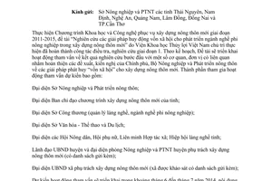 Công văn 2721/BNN-VP năm 2014 hỗ trợ phối hợp đoàn công tác Đề tài nghiên cứu Vốn xã hội