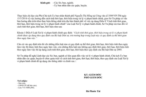 Công văn 3091/STP-HTPL 2014 thống nhất cách tính thời gian thời hiệu xử lý vi phạm hành chính