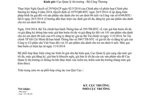 Công văn 154/CQLG-NLTS 2014 mức giá tối đa mức giá bán lẻ khuyến nghị giá bán lẻ tối đa các sản phẩm sữa