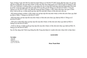 Công văn 654/SXD-KTTH năm 2014 gia hạn nộp tiền mua nhà ở thuộc sở hữu Nhà nước 48/2014/TT-BTC Vĩnh Long