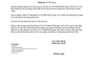 Công văn 2961/UBND-QHXD 2014 điều chỉnh dự toán xây dựng công trình Ninh Thuận