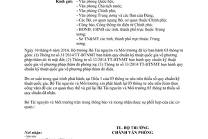 Công văn 2592/BTNMT-VP 2014 phát hành lại văn bản quy phạm pháp luật