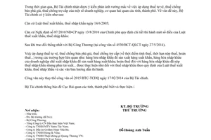 Công văn 8300/BTC-CST 2014 áp dụng thuế tự vệ chống bán phá giá trợ cấp