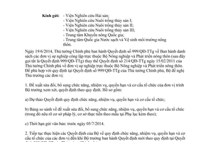 Công văn 2999/BNN-TCCB 2014 chức năng nhiệm vụ cơ cấu tổ chức đơn vị sự nghiệp trong 999/QĐ-TTg