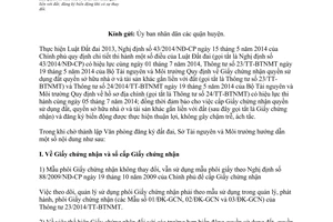 Công văn 4490/TNMT-VPĐK 2014 cấp Giấy chứng nhận quyền sử dụng đất đăng ký biến động Hồ Chí Minh
