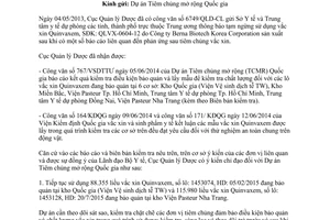 Công văn 10998/QLD-CL 2014 xử lý vắc xin Quinvaxem