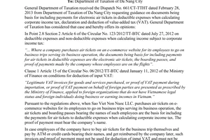 Official Dispatch No. 2272/TCT-KK dated 2014 requirements for VAT deduction of payments for electronic air tickets