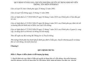 Quyết định 38/2014/QĐ-TTg đấu giá chuyển nhượng quyền sử dụng viễn thông tên miền internet