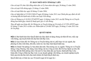 Quyết định 08/2014/QĐ-UBND Quy định sử dụng chung cột điện cáp truyền hình Bạc Liêu