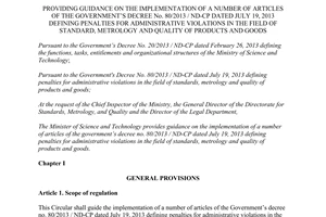 Circular No. 19/2014/TT-BKHCN guidance No. 80/2013/ND-CP penalties for administrative violations standard