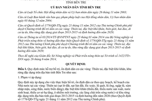 Quyết định 16/2014/QĐ-UBND hỗ trợ bố trí dân cư vùng Thiên tai đặc biệt khó khăn khu rừng đặc dụng Bến Tre