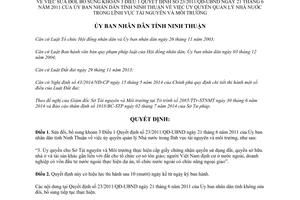 Quyết định 51/2014/QĐ-UBND sửa đổi 23/2011/QĐ-UBND ủy quyền quản lý Nhà nước Ninh Thuận