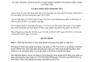 Quyết định 1037/QĐ-UBND 2014 thành lập Ban Quản lý Khu nông nghiệp ứng dụng công nghệ cao Phú Yên