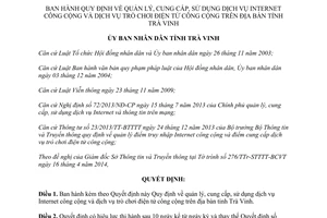 Quyết định 16/2014/QĐ-UBND dịch vụ Internet chơi điện tử công cộng tỉnh Trà Vinh