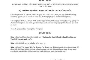 Quyết định 2998/QĐ-BNN-TT 2014 hướng dẫn các tiêu chí cơ bản của VietGAP cho sản xuất rau