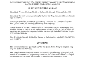 Quyết định 27/2014/QĐ-UBND Quy chế đặt tên đổi tên đường công trình công cộng An Giang