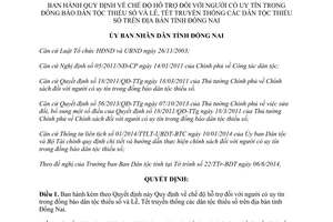 Quyết định 25/2014/QĐ-UBND chế độ hỗ trợ người uy tín đồng bào dân tộc thiểu số Đồng Nai