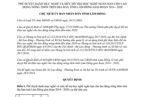 Quyết định 1453/QĐ-UBND danh mục mức hỗ trợ học nghề ngắn hạn lao động nông thôn Lâm Đồng 2014 2020