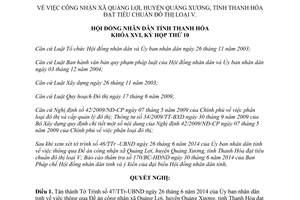 Nghị quyết 88/2014/NQ-HĐND công nhận xã Quảng Lợi Thanh Hóa đạt tiêu chuẩn đô thị loại V