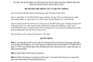 Quyết định 938/QĐ-BTTTT 2014 đơn giá hỗ trợ sản xuất mới chương trình truyền hình sử dụng ngân sách