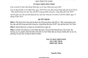 Quyết định 1509/QĐ-UBND 2014 Đẩy mạnh phong trào học tập suốt đời gia đình dòng họ cộng đồng 2020 Tây Ninh