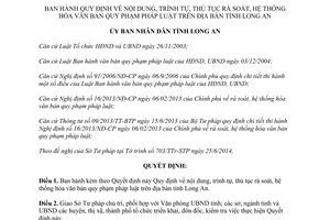 Quyết định 26/2014/QĐ-UBND trình tự thủ tục rà soát hệ thống hóa văn bản pháp luật Long An