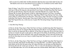 Thông báo 253/TB-VPCP 2014 Mở rộng sản xuất giai đoạn II Công ty Gang thép Thái Nguyên