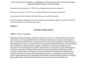 Decree No. 66/2014/ND-CP guiding a number of articles the law on natural disaster prevention and control
