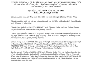 Nghị quyết 92/2014/NQ-HĐND sáp nhập Đông Xuân điều chỉnh địa giới Đông Tiến Đông Anh Thanh Hóa