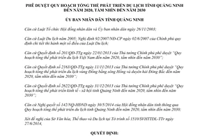 Quyết định 1418/QĐ-UBND 2014 Quy hoạch tổng thể phát triển du lịch Quảng Ninh đến năm 2020