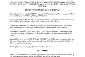 Quyết định 1973/QĐ-TCHQ 2014 quy trình kiểm tra giám sát hải quan hành lý xuất nhập cảnh Tân Sơn Nhất