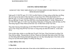 Chương trình 937/CTPH-TLĐ-MTTW-BLĐTBXH-BHXH-TTCP 2014 phối hợp giám sát thực hiện pháp luật bảo hiểm