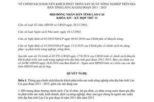 Nghị quyết 12/2014/NQ-HĐND khuyến khích phát triển sản xuất nông nghiệp Lào Cai 2011 2015