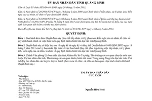 Quyết định 10/2014/QĐ-UBND Quy chế tiếp nhận xử lý phản ánh kiến nghị hành chính Quảng Bình