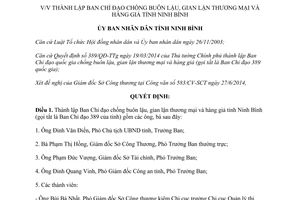 Quyết định 523/QĐ-UBND 2014 thành lập Ban Chỉ đạo chống buôn lậu gian lận thương mại hàng giả Ninh Bình