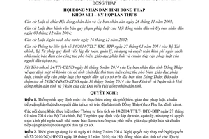 Nghị quyết 09/2014/NQ-HĐND công tác phổ biến giáo dục pháp luật chuẩn tiếp cận pháp luật Đồng Tháp