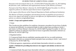 Circular No. 89/2014/TT-BTC guidelines interest rate subsidy difference reduction agricultural losses