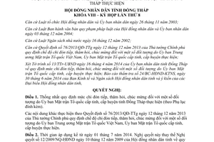 Nghị quyết 08/2014/NQ-HĐND chi đón tiếp thăm hỏi chúc mừng đối tượng Ủy ban Mặt trận Tổ quốc Đồng Tháp