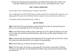 Quyết định 1257/QĐ-TTg cải thiện dự án ODA vốn vay ưu đãi 2014 2015
